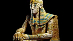 An ivory sandy Egyptian kingdom with glowing eyes designed in ancient Greek mosaics painted by Vincent van Gogh