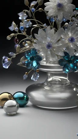 AI BYZANTINE style photo realistic FLOWERS, GLASS, LARGE mixed GEMSTONES, SHINY BAUBLES, high resolution, high definition, insane details, shadows, octane render, 64k, 3d