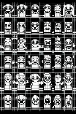 SQUARE GRIDS GHOST FACES CARTOON DANCING STYLE OF HIROKU OGAI