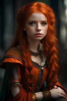Human, 19yo girl, redhair, medieval, fantasy, jestet suit