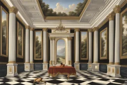 a palatial room with illusions, sceneries, perspectives by artist "Trompe L'Oeil"