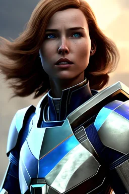 ultrarealistic, ruined city,__mass effect armor__, __angles__, 19 year old woman, strikingly beautiful, ginger hair, silver colour, [__starlets__|__starlets__], (pale __skincolor__ skin:1.2), __camera__, _hair_, detailed face and eyes, medium breasts, leather choker, freckles, dynamic pose, resolved expression, __accessory__, strappy outfit, (straps:1.1), sword in scabard on left hip, (buckles, buttons, snaps, rings:1.0), haltertop style breastplate, detailed eyes, plump lips, sci-fi theme