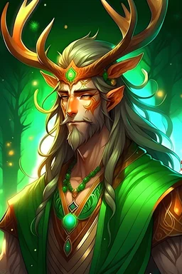 warm summer Eladrin antlers full beard druid