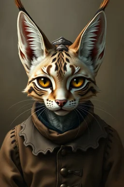 amish alien space lynx with human eyes and hair tips on its ears dressed in amish outfit, painted by Rembrandt, Escher and Giger and some anime genious