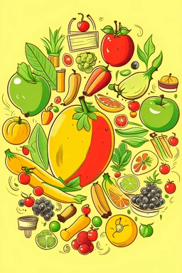 Create an image that combines the fruits,veges and daily routine