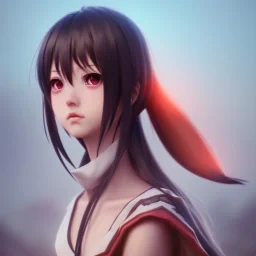 Anime girl cute neck head portrait, warrior costume, village, meditation, 8k quality