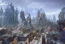 City crystalline towers magic airship fantasy