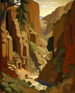 A brown deep canyon mine painted by Paul Ranson