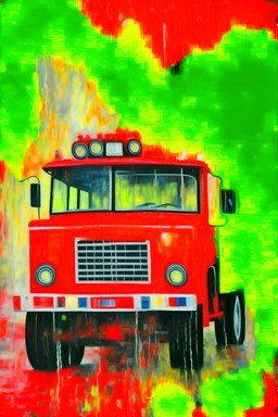 firetruck, spraying water, abstract expressionist