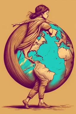 a woman carrying the earth on her back like Atlas