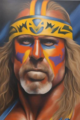 full color facial Portrait of Professional Wrestler The Ultimate Warrior - oil painting by Scott Kendall