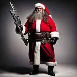 Full-Length Klingon Santa Claus carrying a weapon