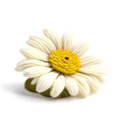 3d daisy flower made with wool threads, flat lay view, no background