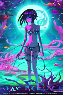 rave poster with ocean theme dark anime