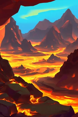 an inferno landscape with rocks