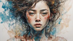 oil painting (medium), (carne griffiths:1.3), (yuko shimizu:1.2) Perfect centralization, coelho (franco)de Donnie, Standing position, beleza abstrata, Centrado, looking at the camera, Facing the camera, nearing perfection, Dynamic, altamente detalhado, liso, foco nítido, 8k, high-definition resolution, illustration, arte de Carne Griffiths e Wadim Kashin, fundo branco