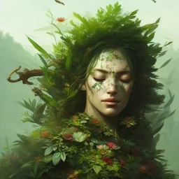 a beautiful portrait of a plant goddess with closed eyes by Greg Rutkowski and Raymond Swanland, Trending on Artstation, ultra realistic digital art