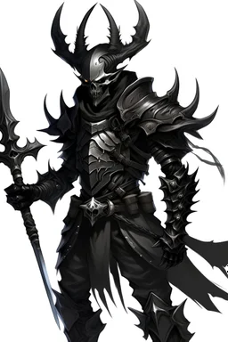 Half deamon half Human with Trident in his left hand and his outfit looks like black tactical gear