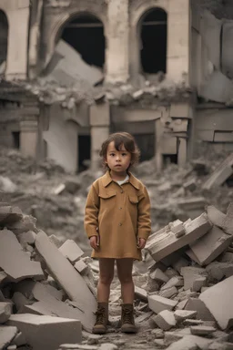 A hyper-realistic, A young child stands alone in the ruins of a once-thriving city, tears streaming down their face. full size ,Photo Real, HOF, full size, practicality,manufacturability,performance, (((realism, realistic, realphoto, photography, portrait, realistic, elegant, charming, , professional photographer, captured with professional DSLR camera, trending on Artstation, 64k, ultra detailed, ultra accurate detailed, bokeh lighting, surrealism, Thomas Kinkade backgroun