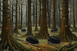 Black woods with beetles painted by Karl Wiener