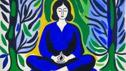 An oil painting by Matisse of a yoga teacher meditating.