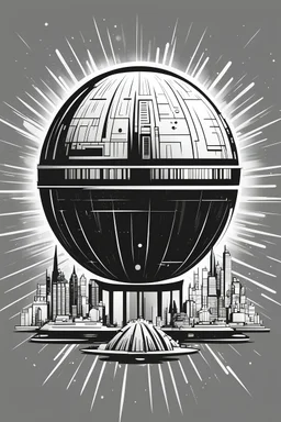 death star, black and white, white background, clean lines, coloring page for kids