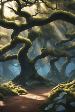 oaks made of silver. fantasy art, Cinematic lighting, Volumetric lighting, Epic composition,