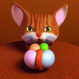 gingerbread calico cat, gumdrop eyes, round body and head, gummie worm wiskers, wafer ears, vibrant, ball of yarn, 8k resolution, centered, full body portrait, high-quality, fine-detail, digital art, detailed matte, volumetric lighting, illustration, 3D octane render, brian froud, howard lyon, greg rutowski, George Grie