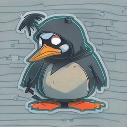 penguin hacker sticker caricature