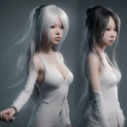 hitomi tanaka, dress white, long black hair, realistic, intriacte detail, sci-fi fantasy style, volumetric lighting, particales,highly detailed,cinamatic, deep colours,8k