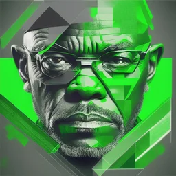 Samuel l jackson, green filter abstract face portriat cubism transformation