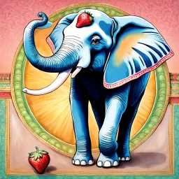 fantasy 90's tcg art of an elephant with strawberry textured skin with an indian background