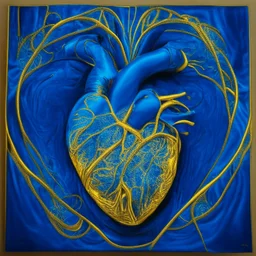 electric heart in blue and golden tapestry