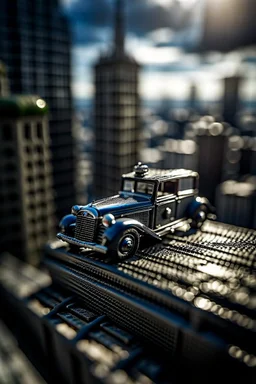 car on top of sky scraper, shot on Hasselblad h6d-400c, zeiss prime lens, bokeh like f/0.8, tilt-shift lens 8k, high detail, smooth render, down-light, unreal engine, prize winning