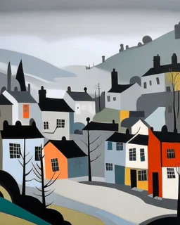 A gray village covered in mist painted by Stuart Davis