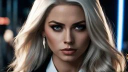 A movie capture, realistic depth, close-up of a platinum-white hair woman, 1girl, (resemblance of ashleyBenson:0.6), wild long hair, dynamic pose, crime drama, {Aesthetics from:Law&Order, CSI, Criminal Minds}, {aaton-penelope: high angle, face shot, 35mm, classic anamorphic feel: barrel distortion, gradual linear focus fall off, oval bokeh, and gorgeous amber lens flares}, atmospheric cinematography, dramatic lighting, wide depth of field, ultra-realistic, {Gestalt Principles, Gestalt Law}, whit