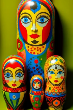 Matryoshka dolls of hate; Pop Art in the style of Hundertwasser; Cezanne; Gauguin