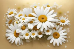 mazzo di margherite e fiori bianchi luminosi su sfondo dorato
