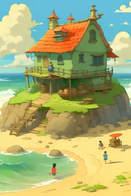 uma pequena casa na praia, ghibli style