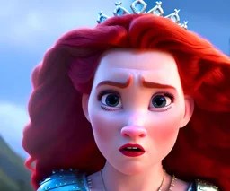 Very young Modern looking Mary queen of scots ,Dressed in Battle fatigue , with long Red hair, electric blue eyes, pouting red lips,diamond crown , the most beauiful portrait , vintage pixar