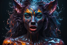 Unsplash art, a quirky liquid portrait of a hauntingly beautiful dark werewolf woman, splash style of paint, Pixar style, Halloween colors, hyper detailed intricately detailed, fantastical, intricate detail, splash screen, liquid, gooey, slime, splashy, fantasy, concept art, 8k resolution, masterpiece, melting, complex background, intricate detailed, dark colors, fantasy, concept art, digital art, intricate, oil on canvas, masterpiece, expert, insanely detailed, 4k resolution.