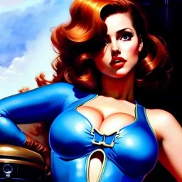 Drawing of beautiful face,'beautiful,Busty fit Sexy Vault Woman- Fallout 4 ',intense stare, ancient blue skintight suit, balanciaga fashion clothe painting by gaston bussiere, greg rutkowski, yoji shinkawa, yoshitaka amano, tsutomu nihei, donato giancola, tim hildebrandt,KyuYong Eom,Ren Wei Pan Oil on canvas, cinematic composition, extreme detail,fit full head inside picture,16k