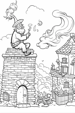 Santa Claus delivering presents down the chimney, clean line art, white background, well outlined, for kids coloring book.