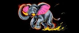 cute pen outline with some neon airbrush, let create a crazy wild elephant doing dangerous stuff - dynamic camera push-in revealing intricate details in motion.