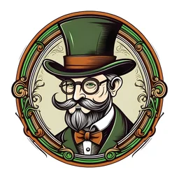 professor balthazar with a hat in style of fancy decorated logo