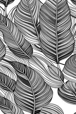 Create seamless banana leaf wallpaper pattern in black and white in vector lines