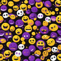 Weird Emoji, minimalism, emoji that been genetically modified in a bad way, yellow-violet dual color, black background.