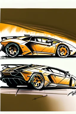 2d image in color of a Lamborghini, side view of drivers side, rough drawing style