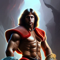 portrait of thundarr the barbarian, d & d, muscular! athetic slim bodybuilder, red and black, futuristic, fantasy, intricate, elegant, highly detailed, digital painting, artstation, concept art, smooth, sharp focus, illustration, art by artgerm and greg rutkowski and alphonse mucha