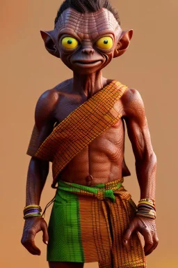 smeagol in Kente cloth, cinematic, zulu, ghana colours, african pattern, 8k quality